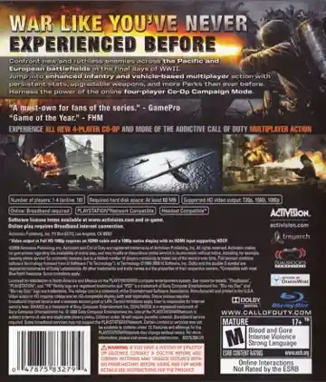 Call of Duty - World at War (USA) (v1.07) (Disc) (Update) box cover back